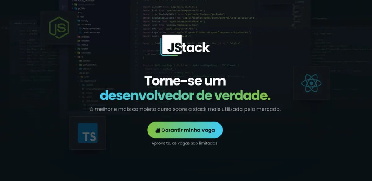 Capa: JStack Atualizado: Baixar Curso NodeJS, React, RN + TS