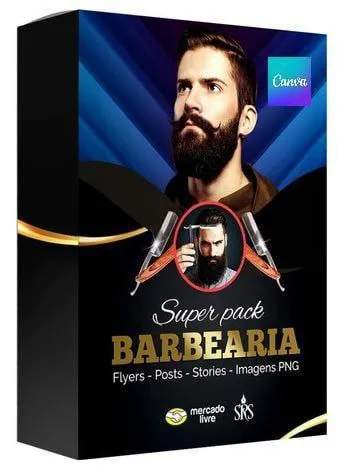 Capa: Mega Pack Barbearia Canva: Baixe Design Profissional Rápido